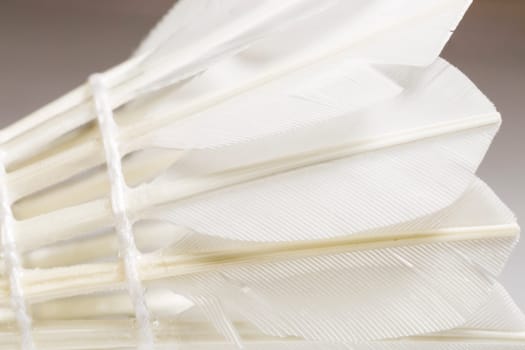 Feathered White Shuttlecock. Macro image.