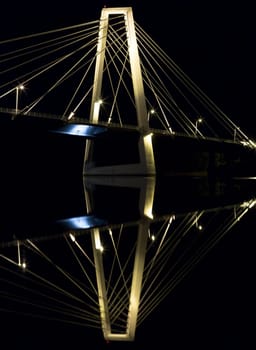 Cable Bridge in Umeå, Sweden. The "Kolbäcksbron"" with the river Umeälv in front."