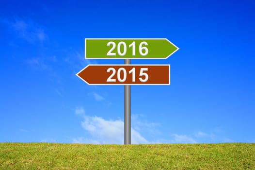 Signpost points towards 2015 and 2016