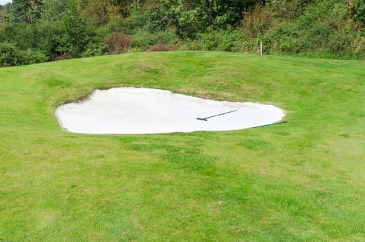 one bunker on the golf course almost near the forest