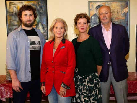 Florian Baxmeyer,Christiane Hoerbiger ,Margarita Broich and Markus Trebitsch, Photo of On the Street in the Homeless Cafe -CaFée with Heart on St.Pauli Hamburg on 26.08.2015