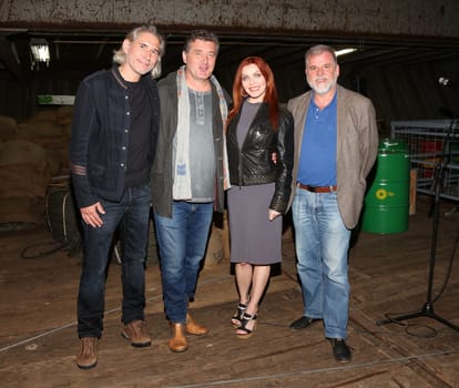 Frank Buermann,Bruno Apitz ,Viola Moebius ,Jens Weber ( Cap San Diego Kapitaen )   Vernissage of 2 Maenner ,2 Artists ,2 Worlds at Cap San Diego in Hamburg on 09.09.2015
