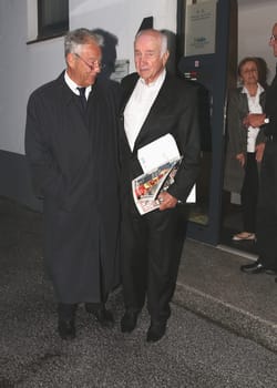 Bjoern Engholm and Armin Mueller-Stahl after his exhibition at the Factory der Kuenste in Hamburg-Hamm