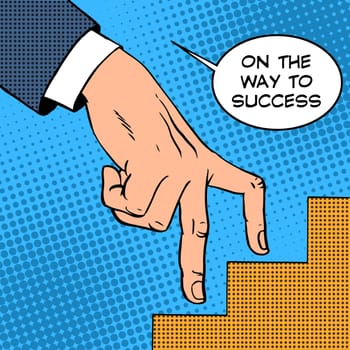 Up the ladder of success business concept fingers businessman retro style pop art