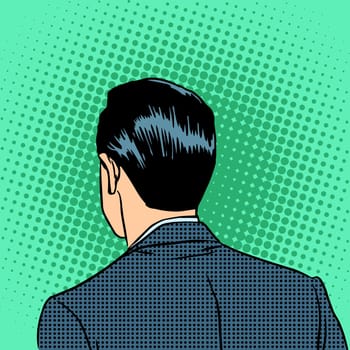 The back of the head of a businessman. Retro style pop art