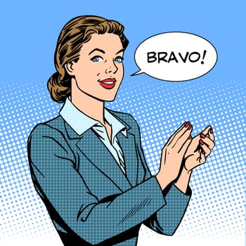 woman applause Bravo concept of success retro style pop art