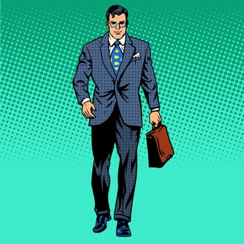 businessman goes forward the business concept of movement retro style pop art