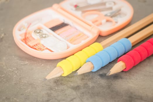 Creative working table of designer, stock photo