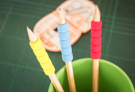 Creative working table of designer, stock photo