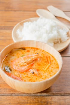 Spicy soup and jasmine rice thai easy meal, stock photo