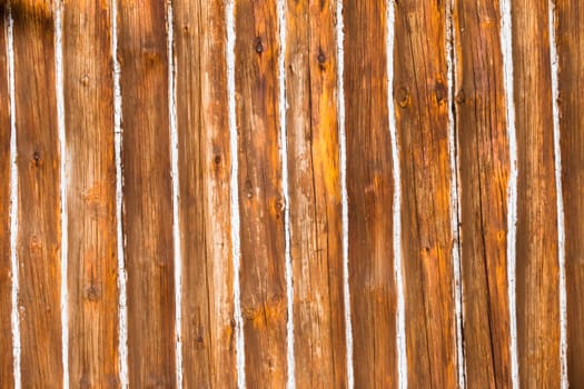Decor cabin wood poles walls with white paste filler closeup texture detail background