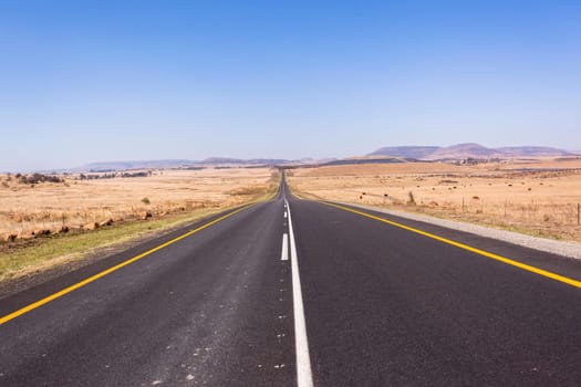 Road Straight highway through the rural countryside landscape