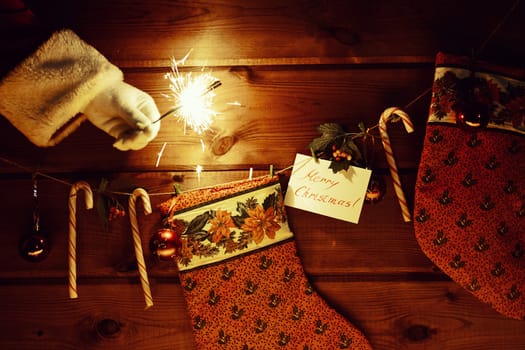 Christmas composition over wooden background