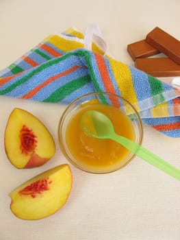 Fruit porridge with peach for babies and toddlers