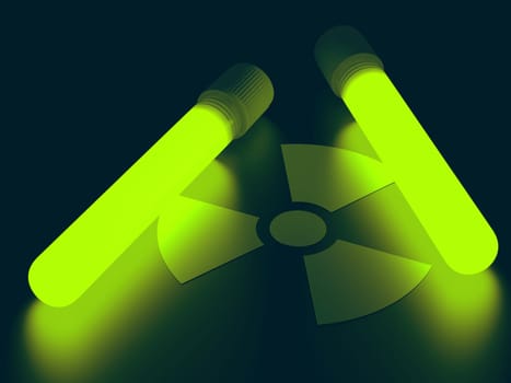 Test tubes with radioactive product illuminating radiation signal. Clipping path included.