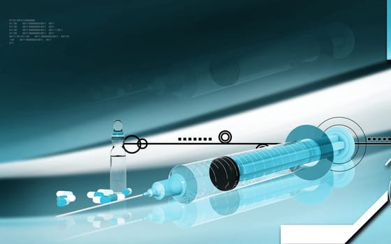 Digital illustration of syringe in colour background