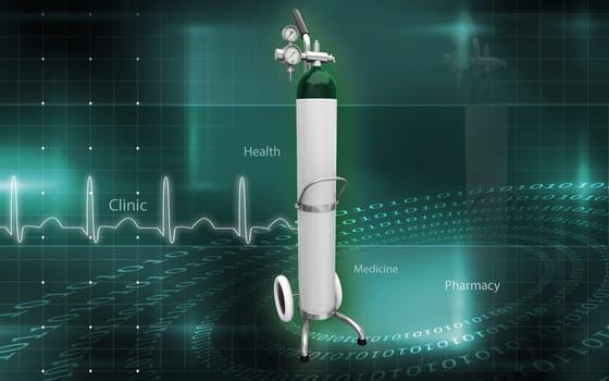 Digital illustration of oxygen cylinder in colour background