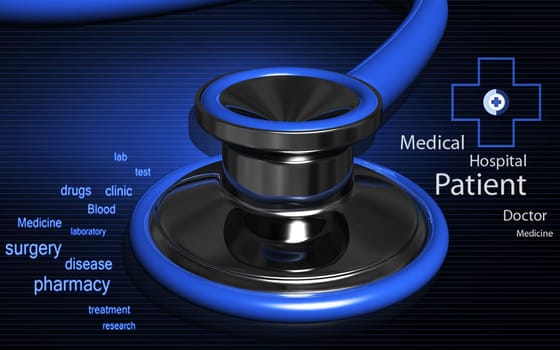 Digital illustration of stethoscope in colour background