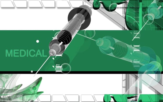 Digital illustration of syringe in colour background