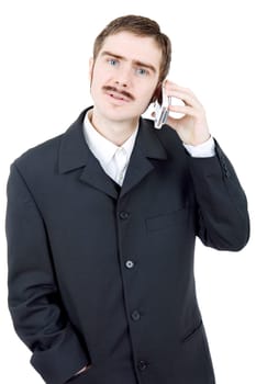 young man on the phone in white background
