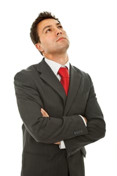 pensive young business man portrait in white background
