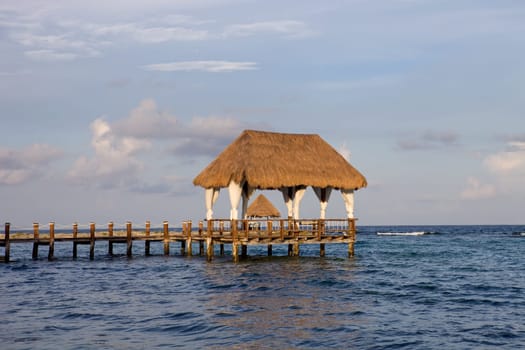 wooden dock at the caribbean sea at Yucatan Peninsula, Mexico
