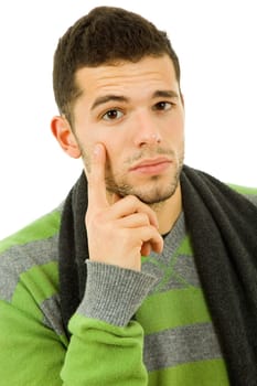 studio picture of a pensive young man, isolated on white