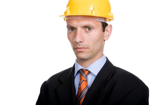 An engineer with yellow hat, isolated on white