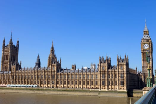 London view, Big Ben, Parliament, bridge and river Thames