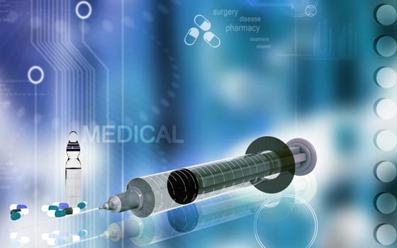 Digital illustration of syringe in colour background