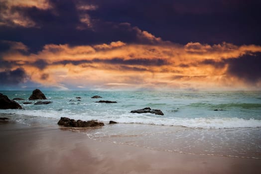 Sea in rainny season time with storm cloud
