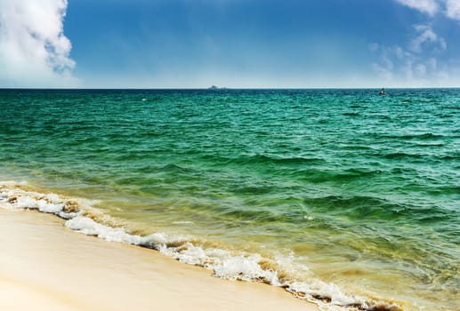 Green sea beautiful with blue sky and white cloud, Tropical travel, Sea in Thailand