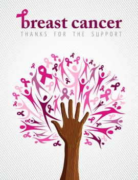 Breast cancer support illustration of tree made with pink silhouette and ribbon collage for poster or campaign. EPS10 vector file.