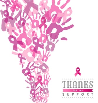 Thanks for the support breast cancer cause with hand and ribbon elements in pink colors. EPS10 vector file.