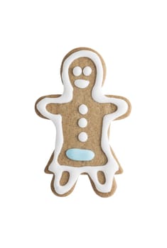Gingerbread cookie woman isolated on white background - shot in studio.