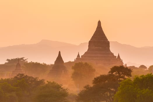 Temples of Bagan an ancient city located in the Mandalay Region of Burma, Myanmar, Asia.