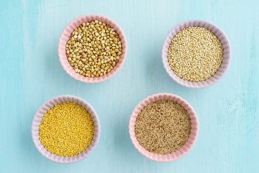 Gluten-free cereals in small potted bowls