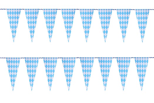 Original Bavarian pennant garland with diamond pattern. Classic beer tent decoration. Isolated on white.