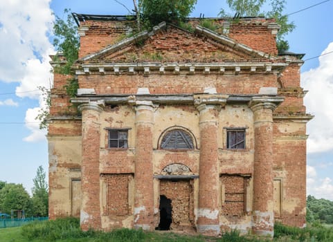 Overgrown temple in the village Alekseevka in Orel region.