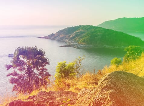 Vintage seascape colorful with color of sunset, Filter color