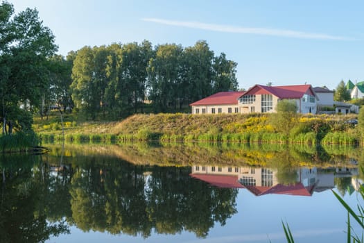 New brick house on the lake (pond)