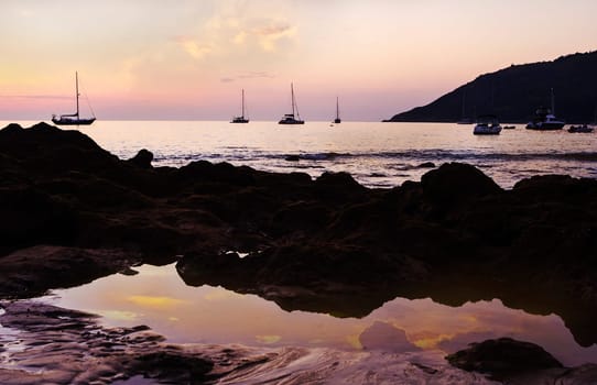 Seascape with beautiful light from the sun and sky background, Phuket thailand