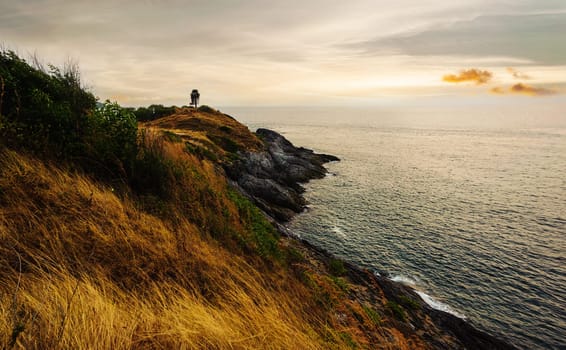 Seascape with beautiful light from the sun in twilight time, Phuket view point thailand