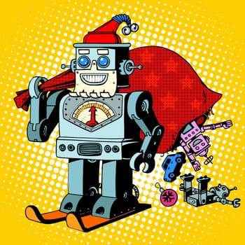 Robot Santa Claus Christmas gifts humor character Robosanta retro pop art style