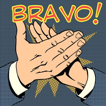 hands palm applause success text Bravo retro style pop art