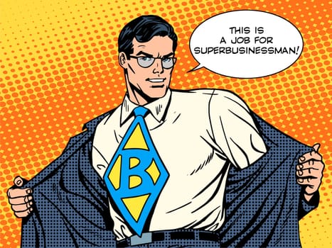 job super businessman hero retro pop art style