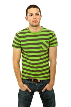 young casual man portrait, isolated on white