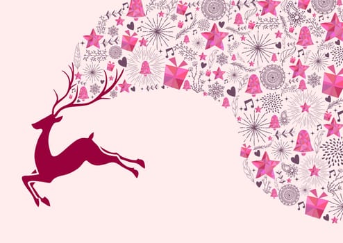 Vintage Christmas greeting card, reindeer and colorful elements design background. EPS10 vector file.