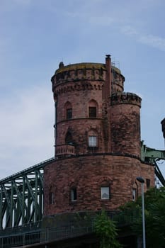 The bridge tower of the South Bridge,a railway bridge in Mainz.