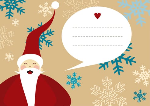 Santa Claus illustration with dialog balloon on snowy background for christmas greeting card. EPS10 vector file.